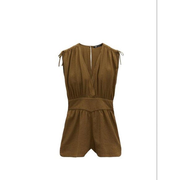 Zara Pants - ZARA LINEN BLEND SHORT JUMPSUIT KHAKI SIZE XS 7872/501